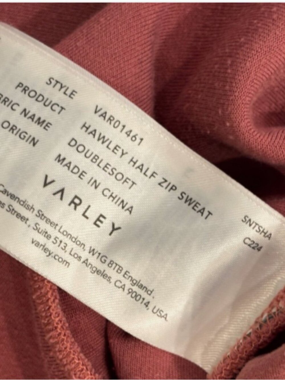 Varley Hawley Doublesoft Half Zip Mauve Sweatshirt Pullover Womens L - Picture 7 of 8